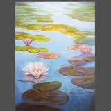 Cuadro de nenúfares pintado al óleo firmado por el autor. Nenúfares al oleo