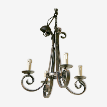 Beautiful old 4-pointed wrought iron chandelier