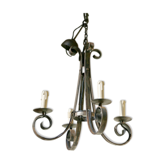 Beautiful old 4-pointed wrought iron chandelier