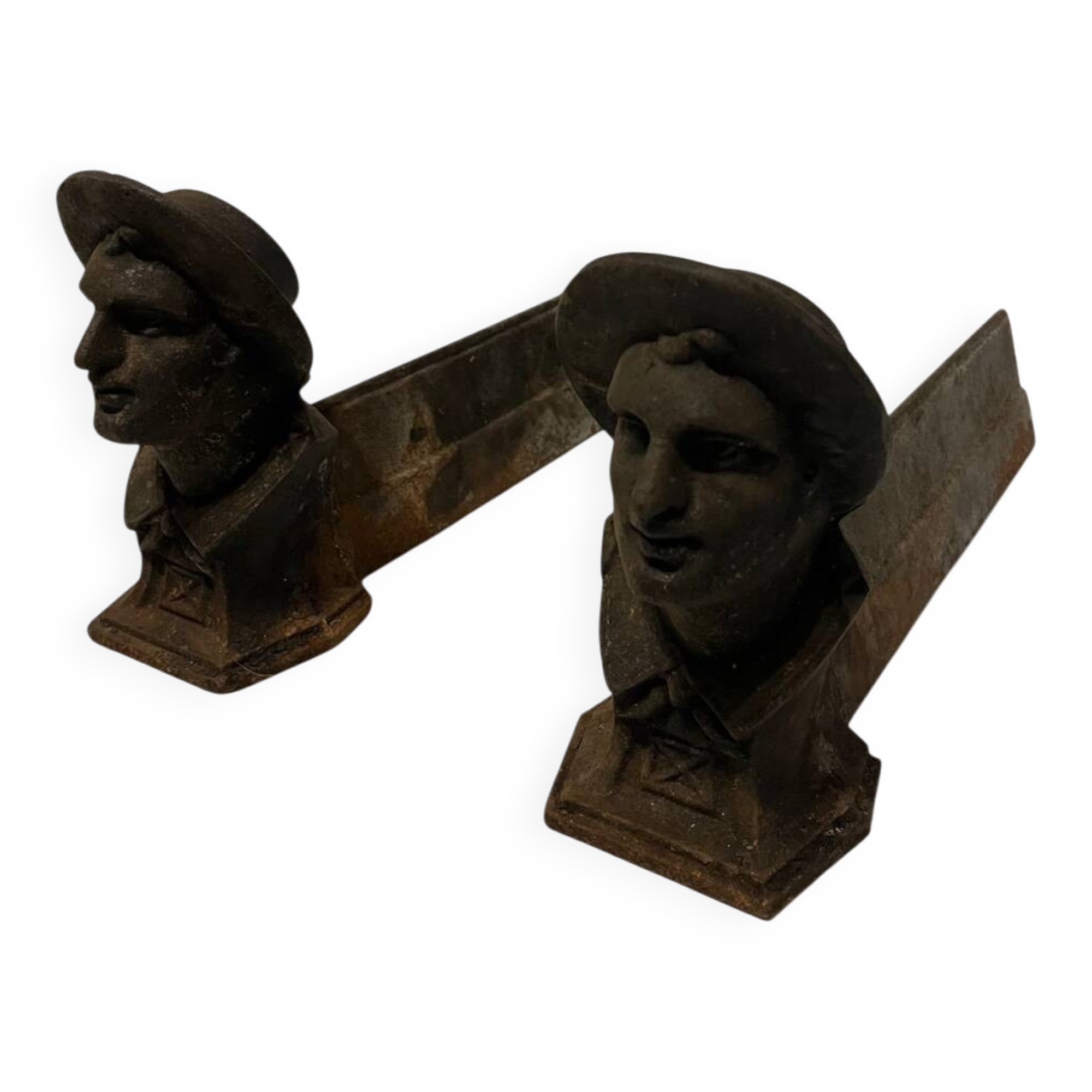 Pair of Heavy Antique Chenets (Fireplace Andirons) – Cast Metal, 10–15