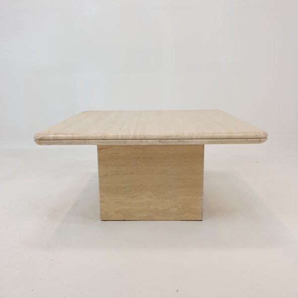 Table basse italienne en travertin, années 1980