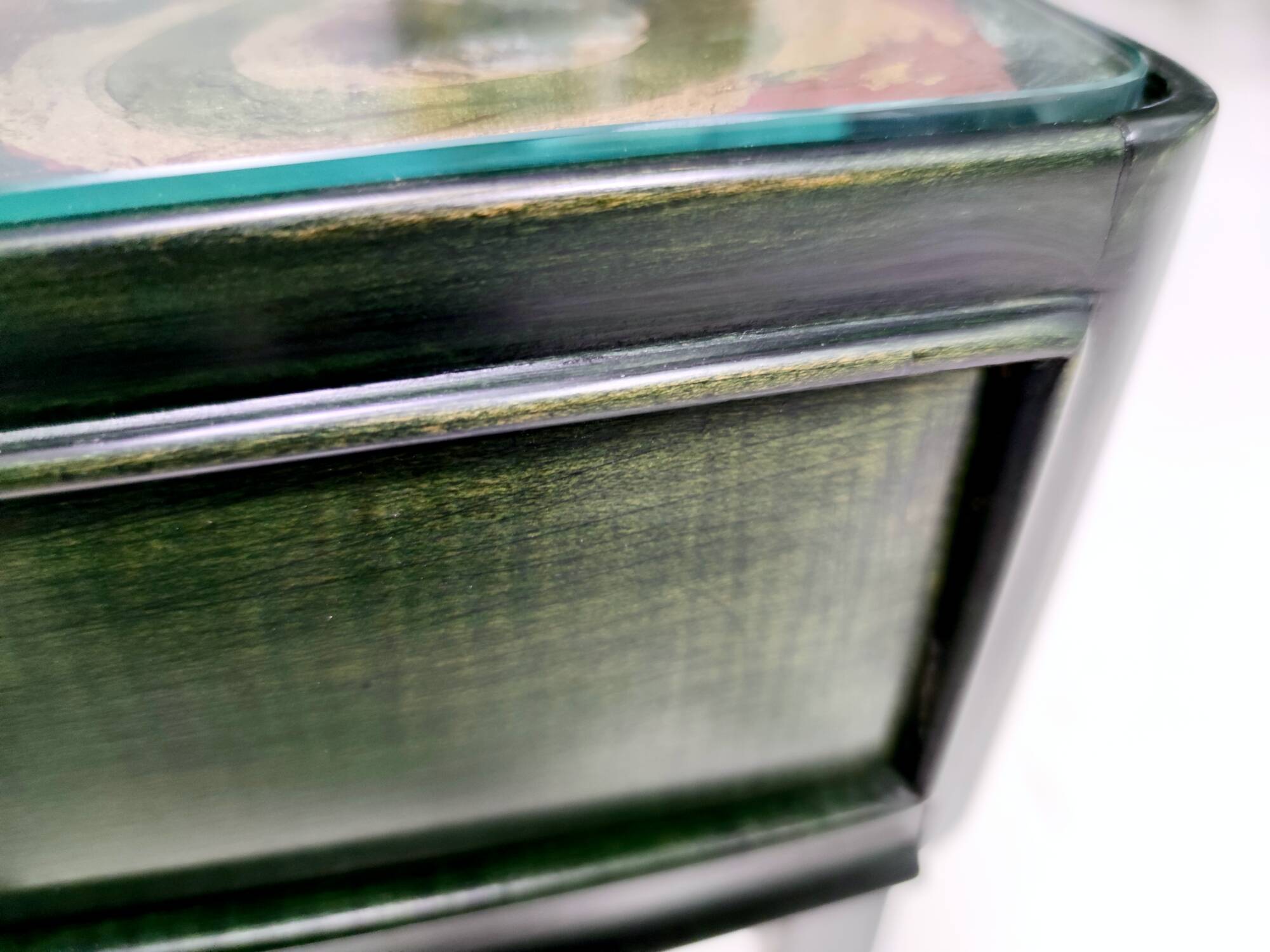 Pair of Dark Green Wooden Nightstands in 1950s Style with a Decorated Top,