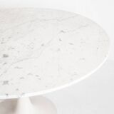 Vintage table with tulip base in white marble and Grosfillex base. France, 1960s