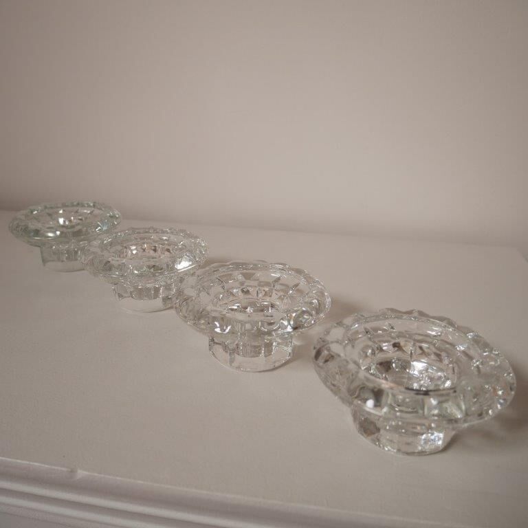 Set of 4 round candle holders in chiseled glass, Luminarc