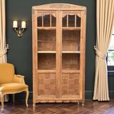 Parisian glass-fronted Art Deco wardrobe in solid raw walnut.