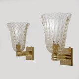 Attributed to Barovier & Toso Brass and Pulegoso Murano Glass Sconces, Pair