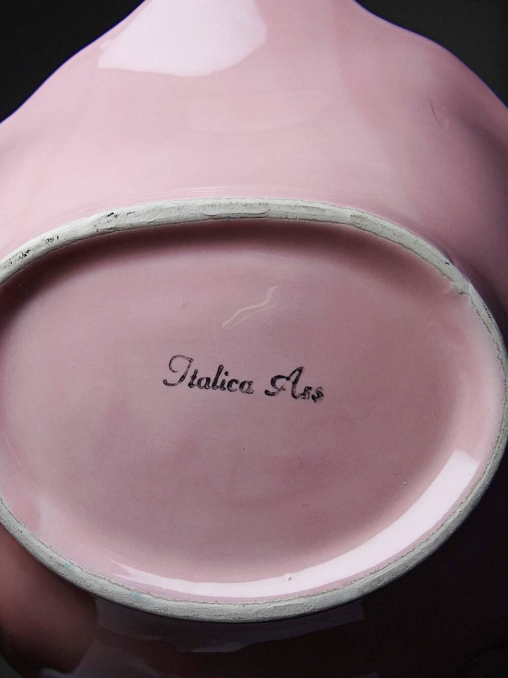 Decorative bowl, vintage Italian earthenware empty pocket with shell and dove
