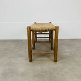 Vintage straw and wood bench, 1960s, country/mountain style