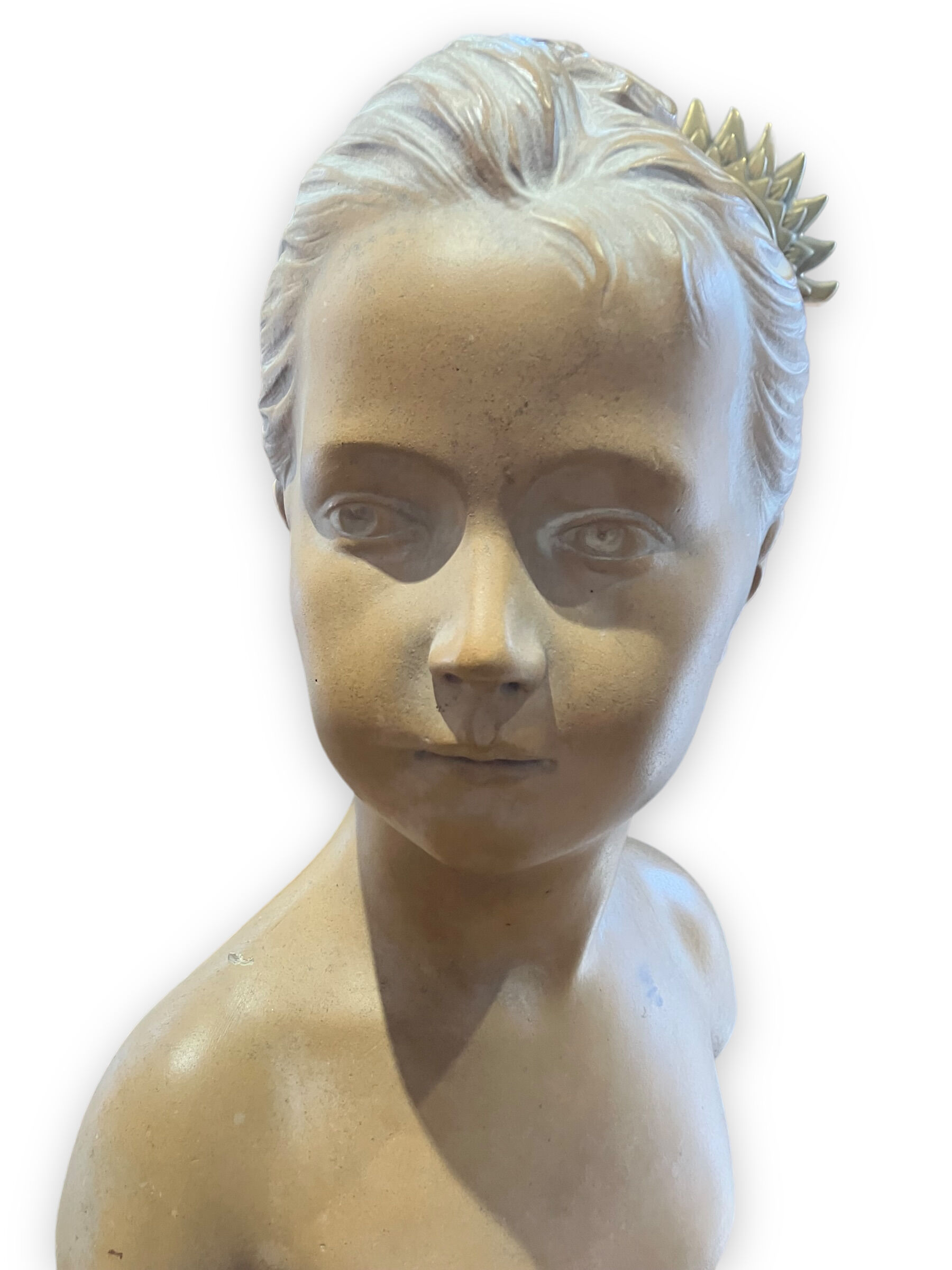Bust of louise brongniart in patinated plaster after houdon