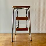 Vintage step stool in brown formica and chrome steel