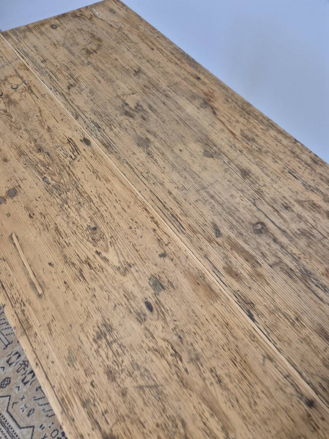 Rustic farmhouse table/desk in solid oak and antique fir 1950s