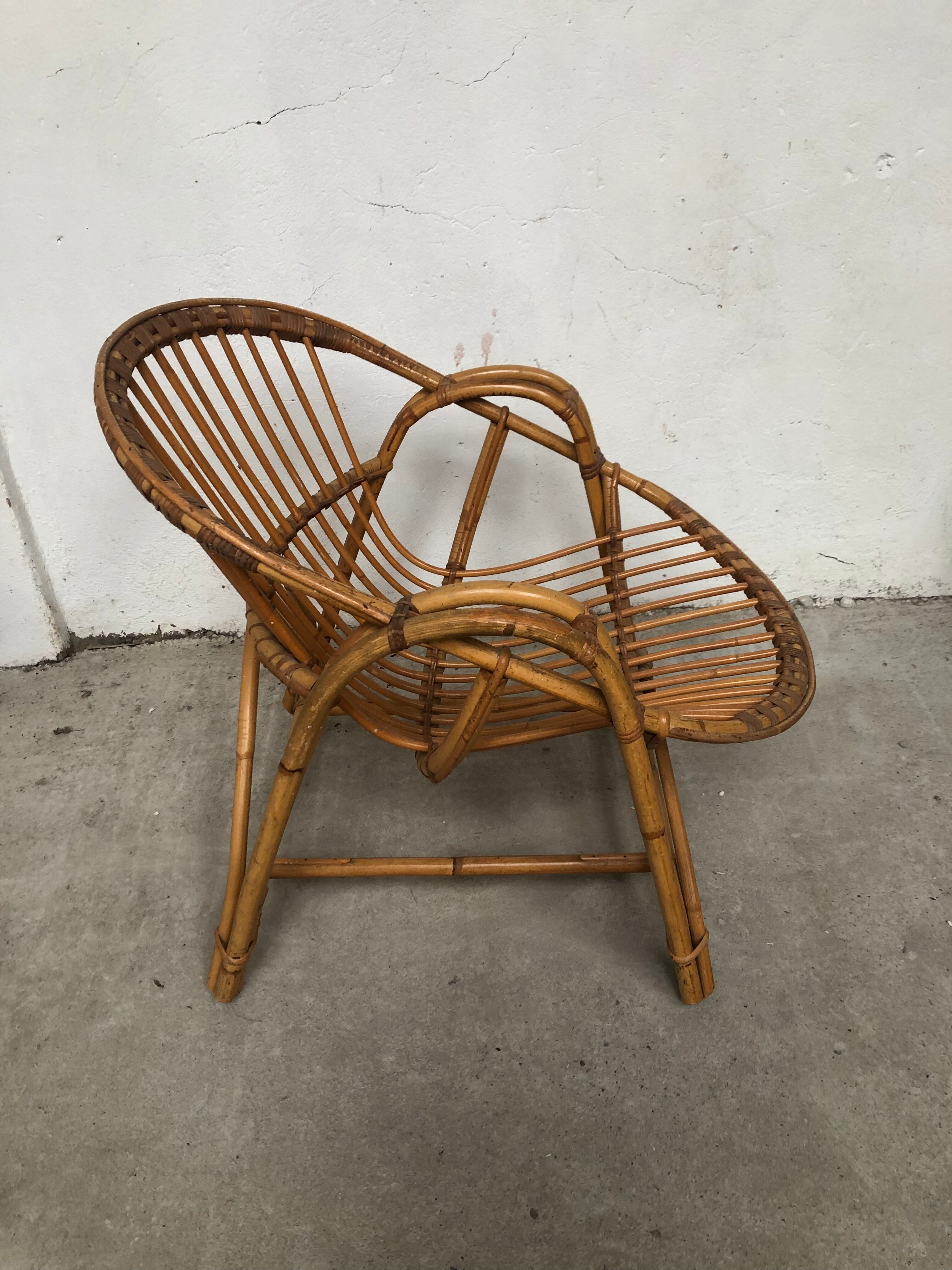 Rattan armchair bamboo wicker 70s vintage
