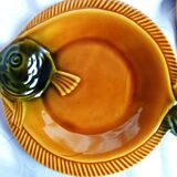 4 assiettes à poisson barbotine Sarreguemines vintage, assiettes vintage.