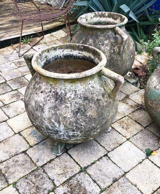 vintage cement gardener cauldron or pot
