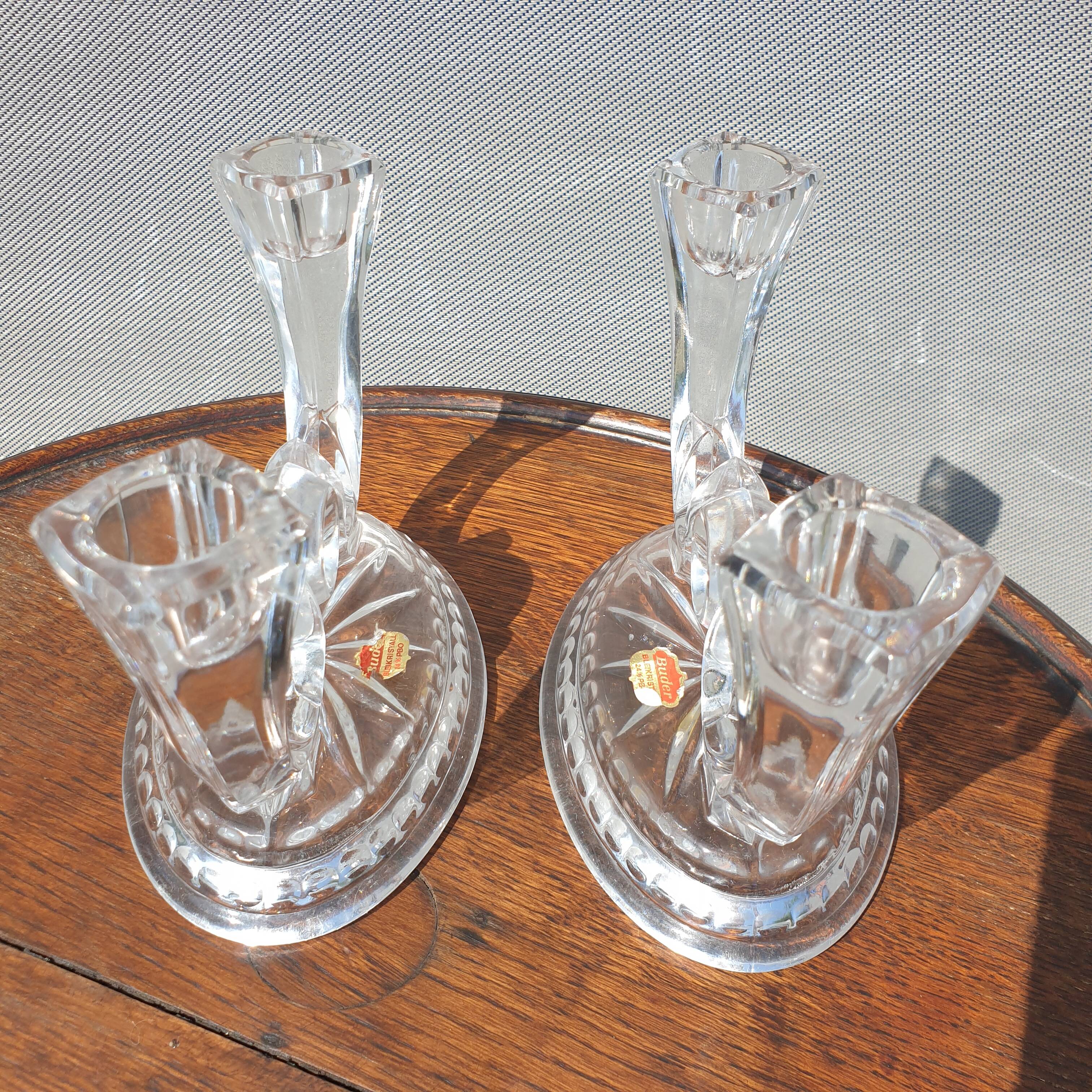 Pair candle holders vintage crystal Buder double torches