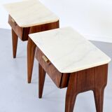 Set of 2 Italian Midcentury Rosewood and carrara bedsides tables