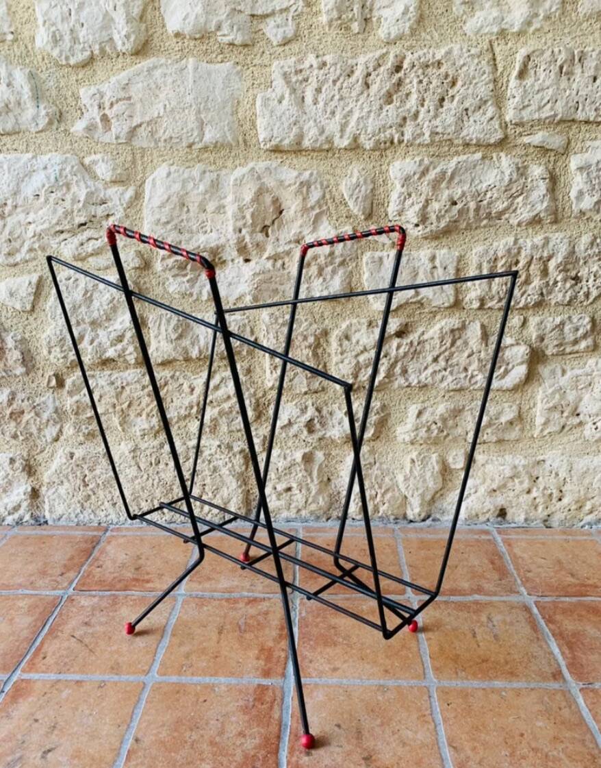 Vintage black metal magazine holder, circa 50's