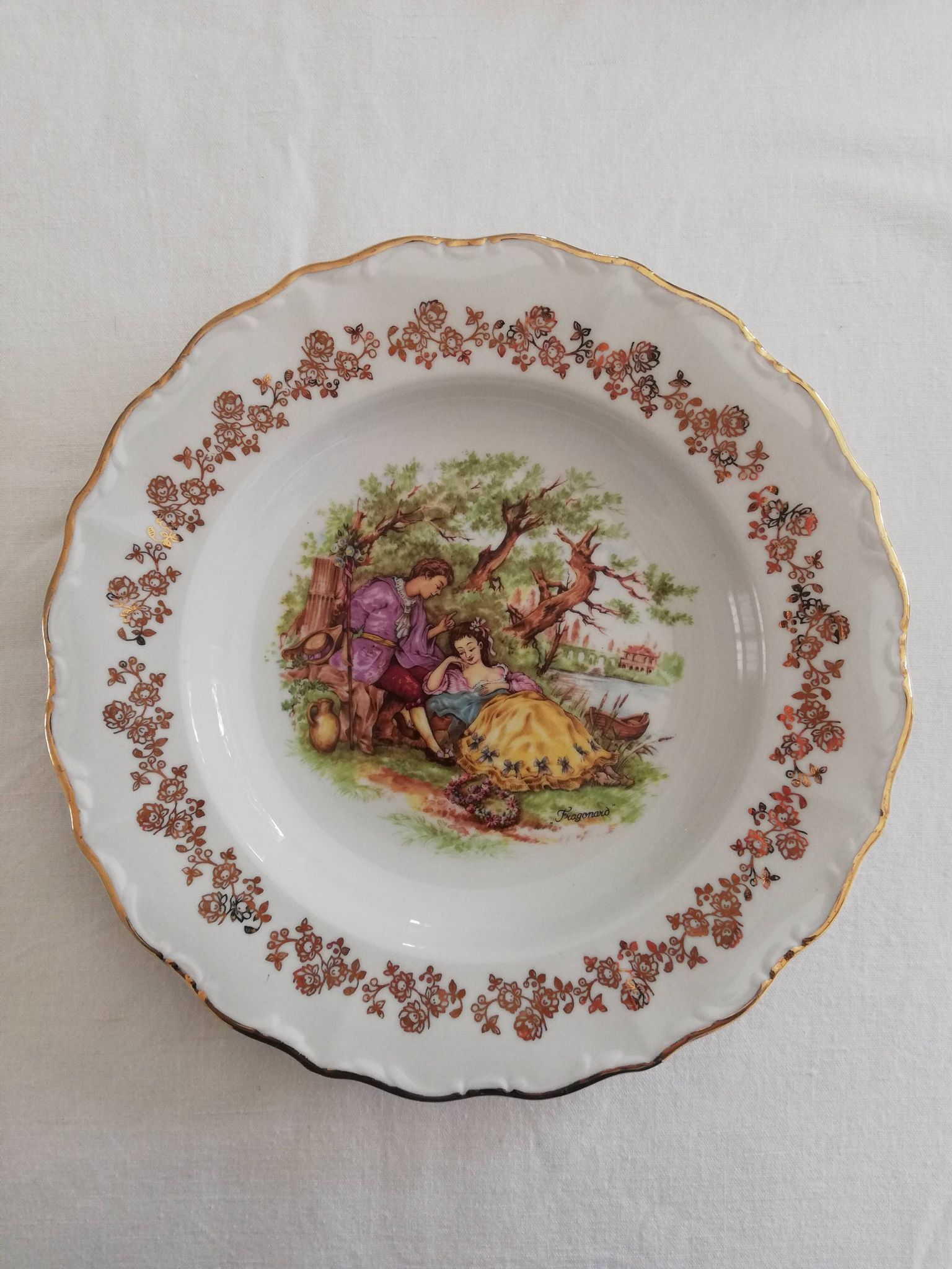 Lot vintage porcelain plates by Digoin Fragonard