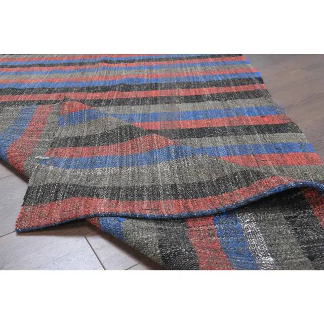 Vintage Turkish Hand-Knotted Wool Cotton Red Kilim Runner Rug 107x241