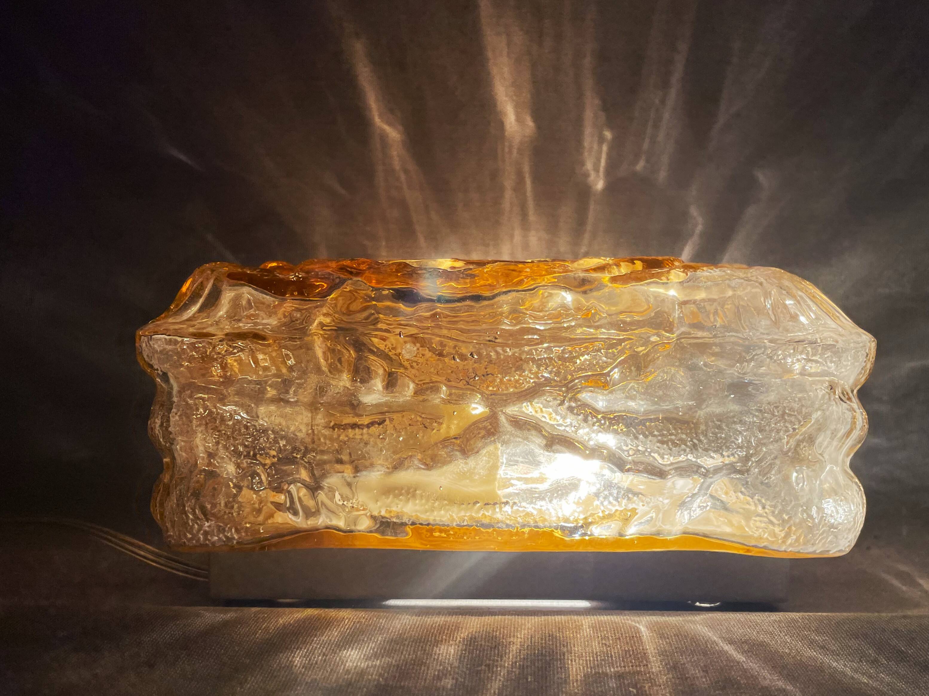 Amber glass rectangular flush mount ceiling or wall light