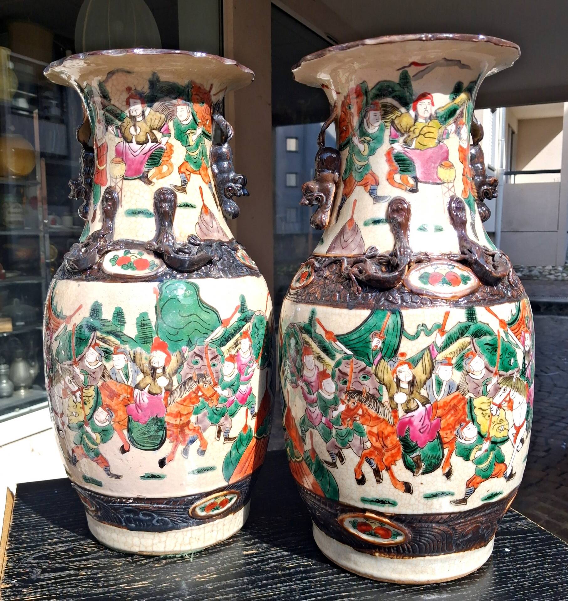 Pair of large ceramic vases from Nanking, China, Asian decor.