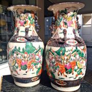 Pair of large ceramic vases from Nanking, China, Asian decor.