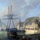 Tableau "Quay in Light", oil on panel, signed Jules d'Évry – Mid 19th century