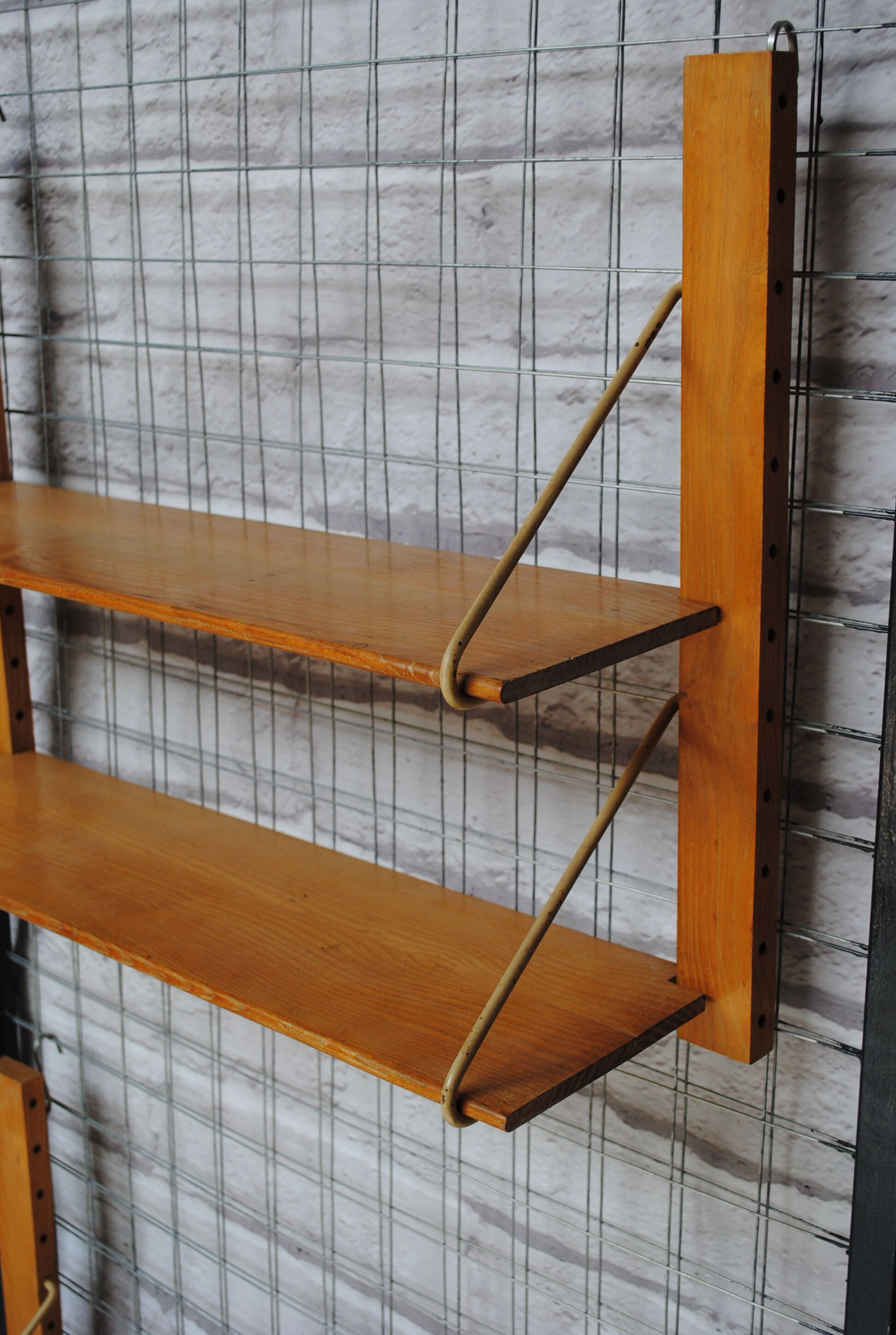 Wooden and metal wall shelf