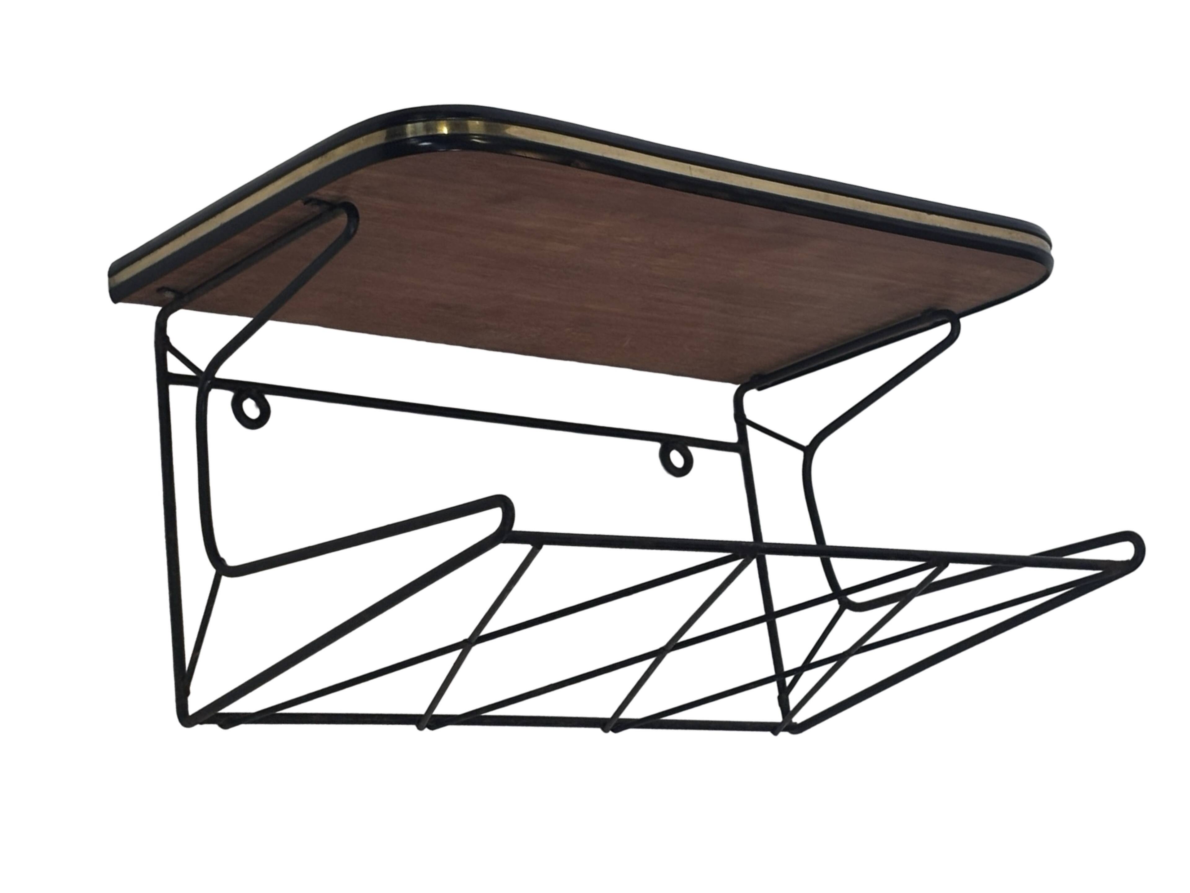 Vintage Floating Wall Shelf with Drawer, Teak String Rack 60's design