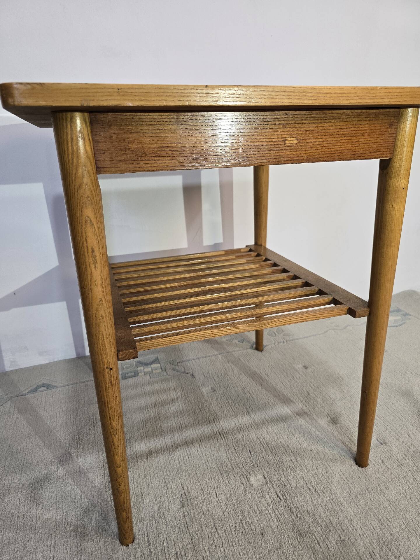 70s Hardwood Coffee Table with Slatted Shelf