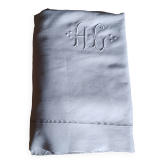 Old linen sheet Monogram AC - 225 x 320 cm