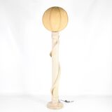 Rattan and silk floor lamp