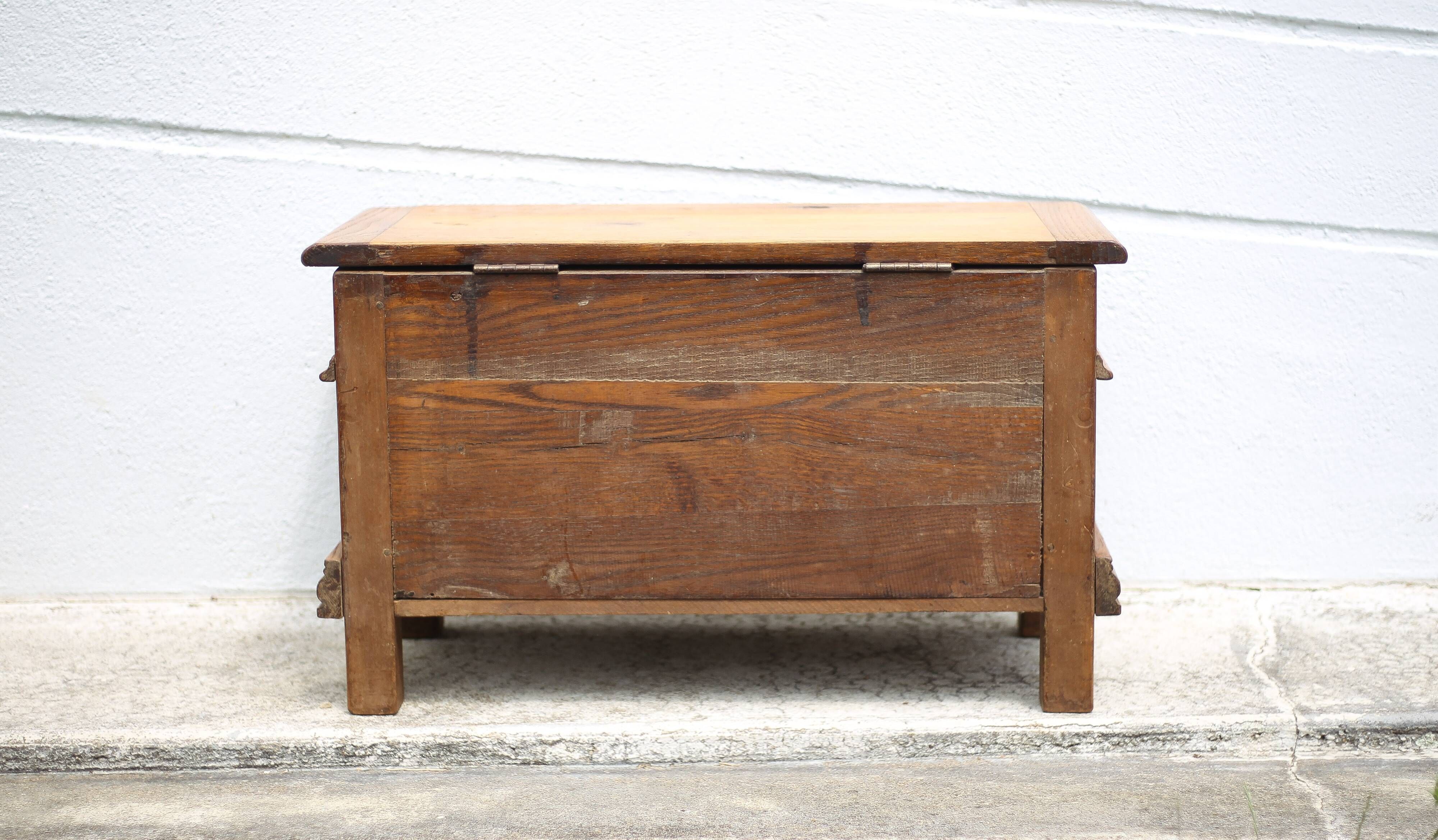 Old wooden chest, small storage chest, side table, wooden storage, trunk, wooden furniture