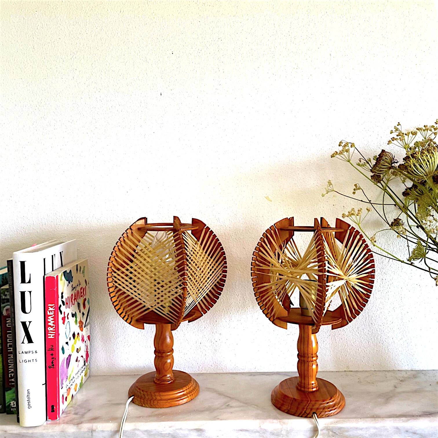 Pair of mid century wooden table lamps