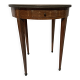 Round Louis XVI style pedestal table in marquetry wood, 20th century