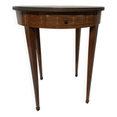 Round Louis XVI style pedestal table in marquetry wood, 20th century