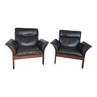 Paire de fauteuils Scala en cuir noir