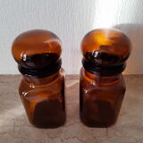 Pair of vintage amber glass jars