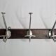 Art Deco wall rack in metal and wood, 3 hooks, 47 cm