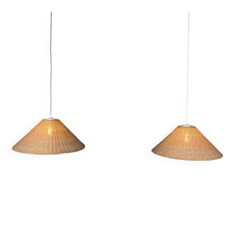 Pair of rattan pendant lights