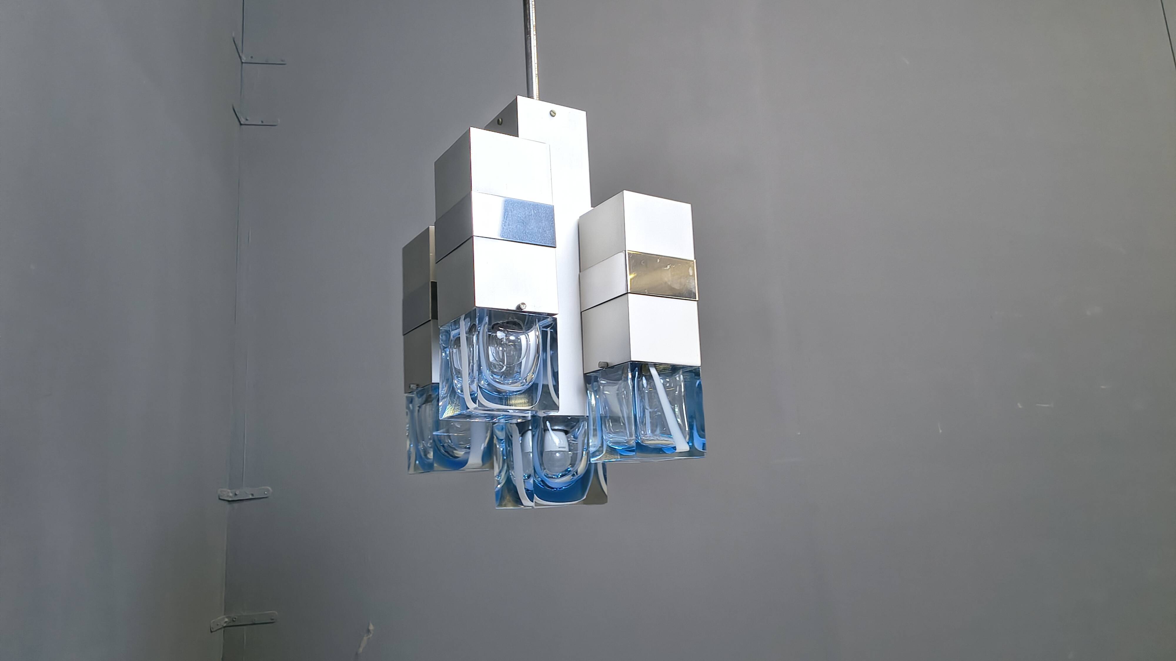 Vintage Cubico Chandelier by Gaetano Sciolari, 1970s