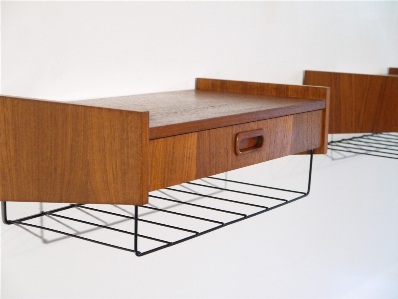 Pair of vintage Scandinavian hanging bedside tables 1960