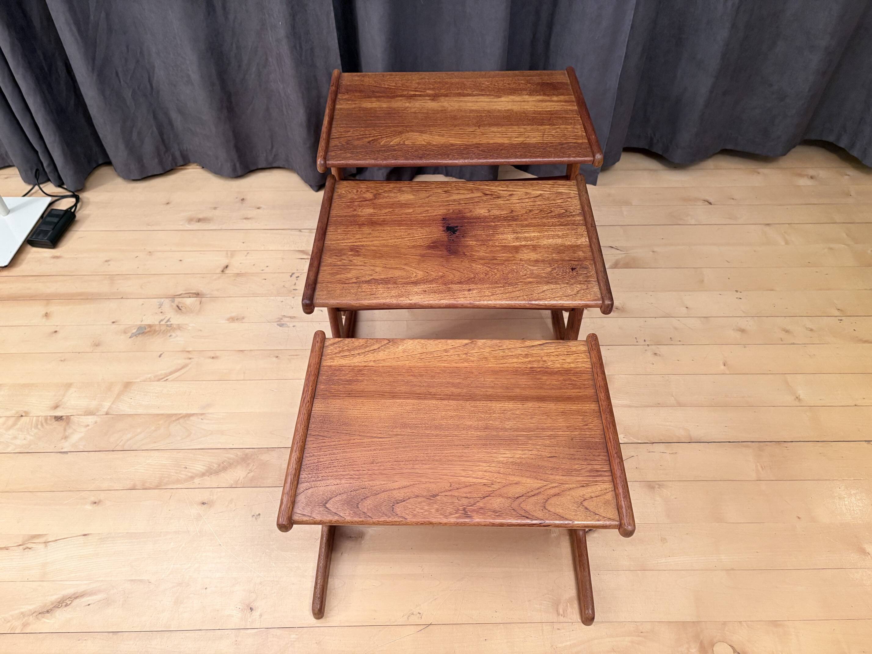 Set of three teak tables, Denmark, 1960s