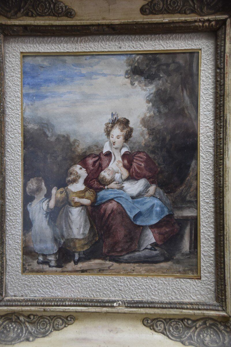 Attributed to Eugène Devéria (1805-1865) The Happy Family, Framed Watercolour