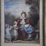 Attributed to Eugène Devéria (1805-1865) The Happy Family, Framed Watercolour