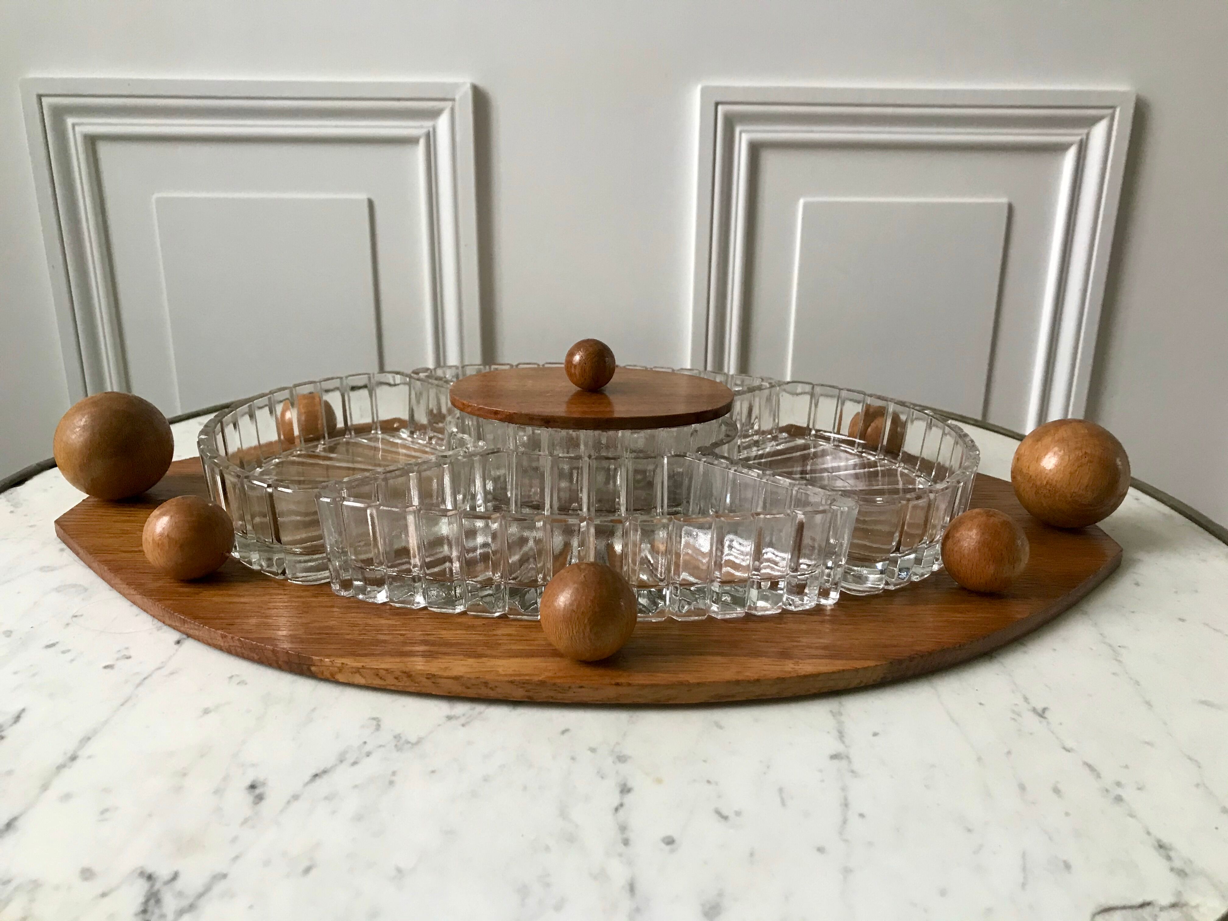 Wooden top and art deco glass 30s