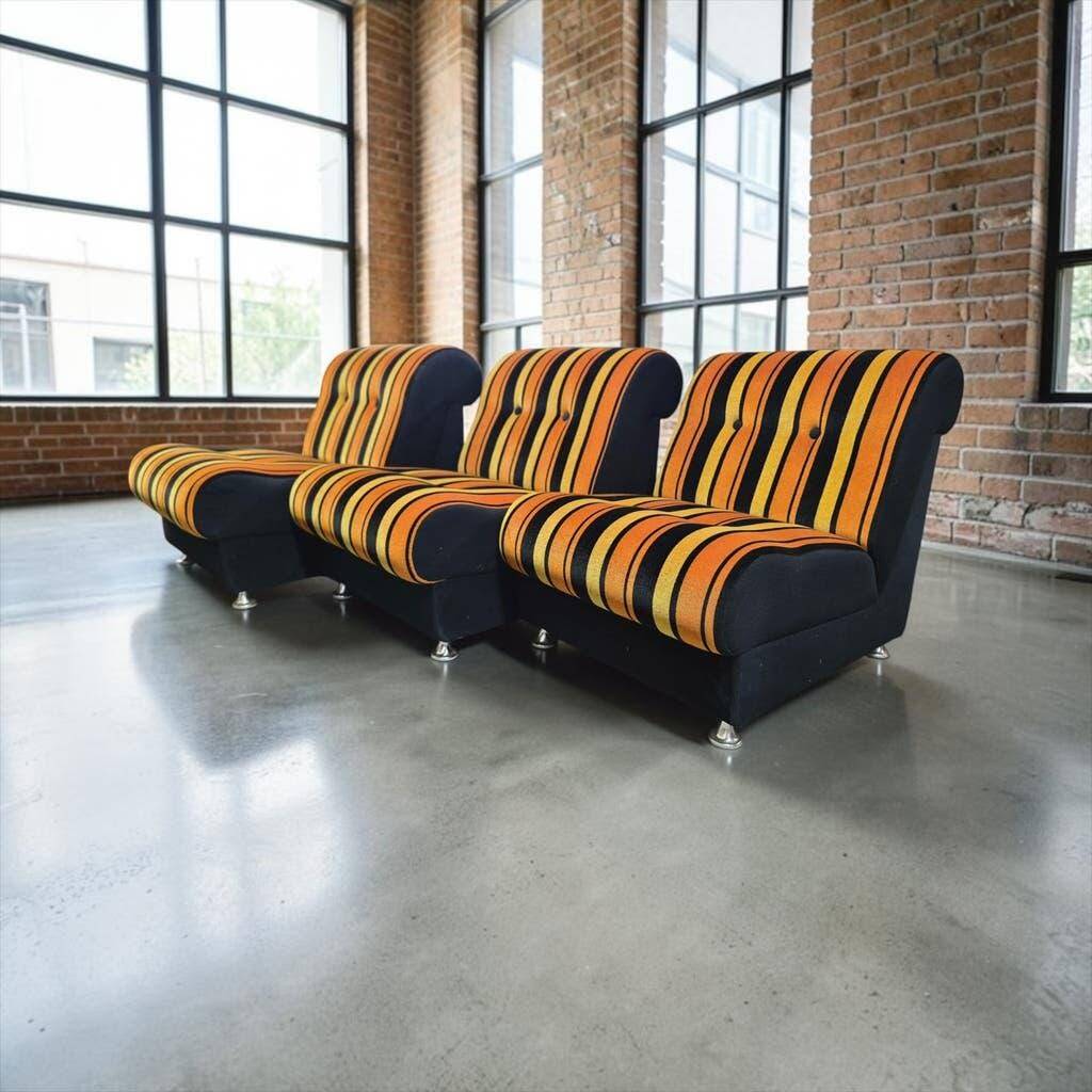 Fauteuil vintage à rayures orange space age / fauteuil une place