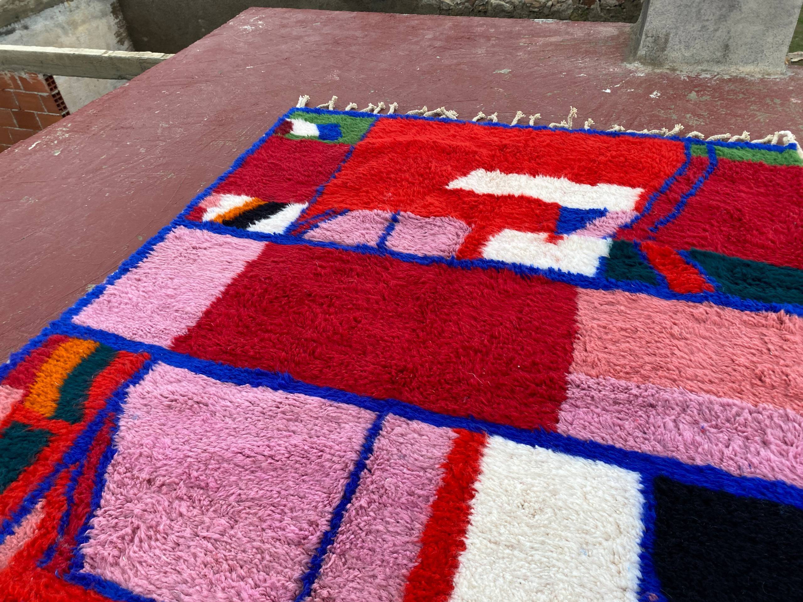 Contemporary Beni Ouarain Rug 300x200 cm – Multicoloured Abstract Patterns