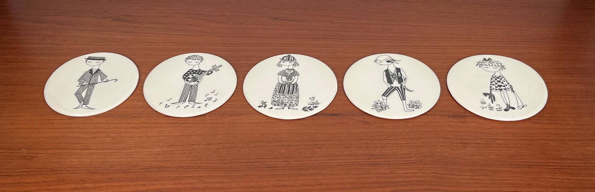 Mid-century ceramic coasters by Bjørn Wiinblad, 1960s, set of 5.
