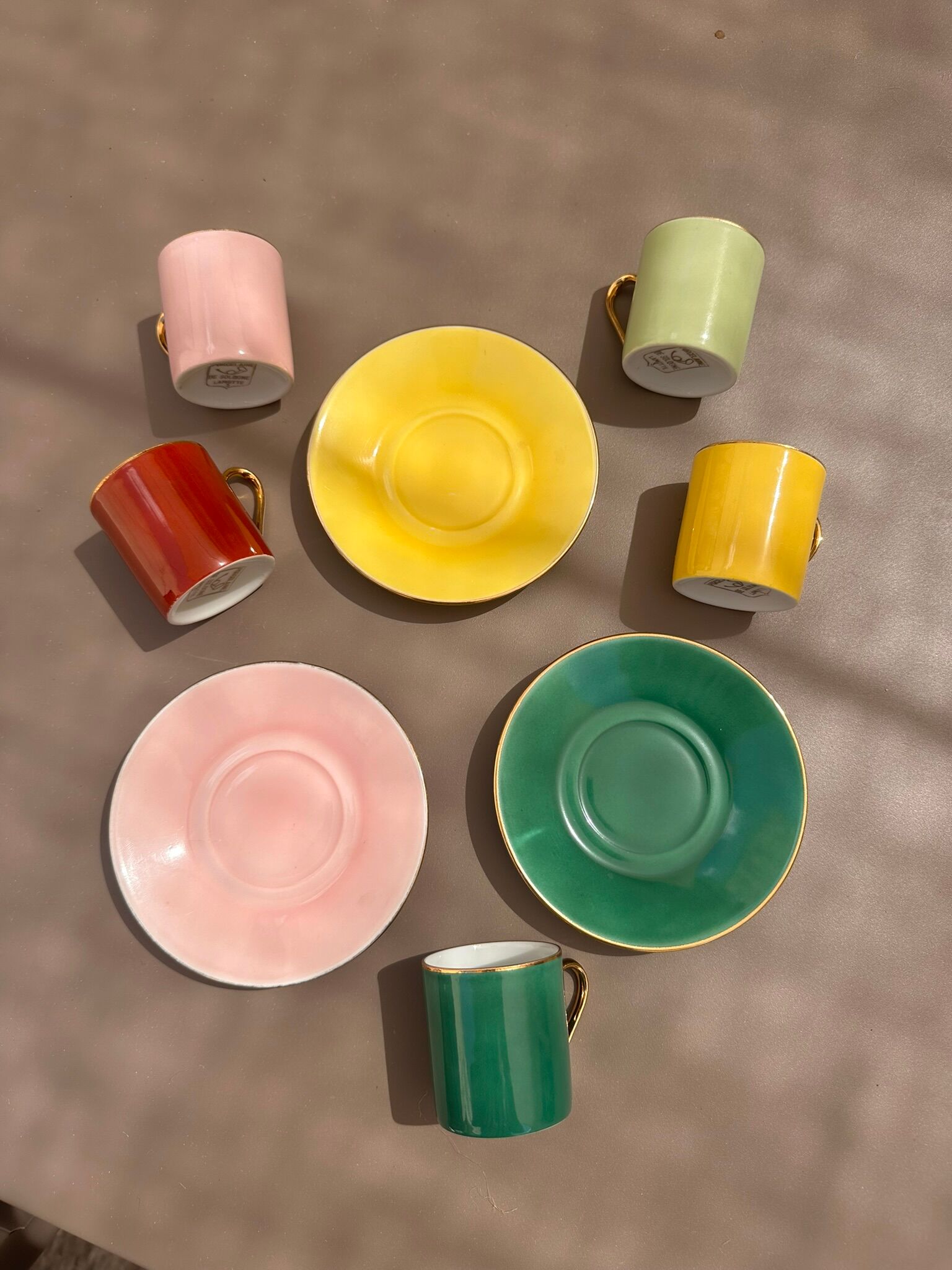 Vintage "Mix and Match" coffee cup set, Sologne porcelain